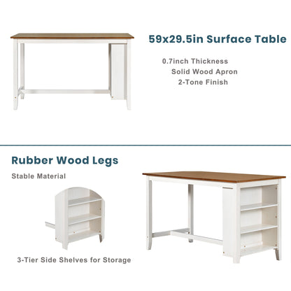 TOPMAX Rustic Farmhouse Dining Room Wooden Bar Table Set with Stools and Chairs, White, Rubberwood and MDF - 1st Choice Furniture Direct