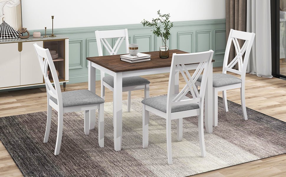 TOPMAX Rustic Minimalist Wood 5 - Piece Dining Table Set with 4 X - Back Chairs for Small Places, White - 1st Choice Furniture Direct