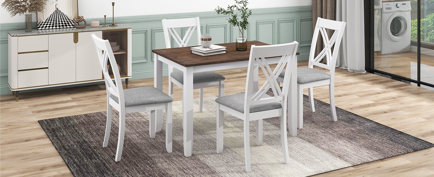 TOPMAX Rustic Minimalist Wood 5 - Piece Dining Table Set with 4 X - Back Chairs for Small Places, White - 1st Choice Furniture Direct