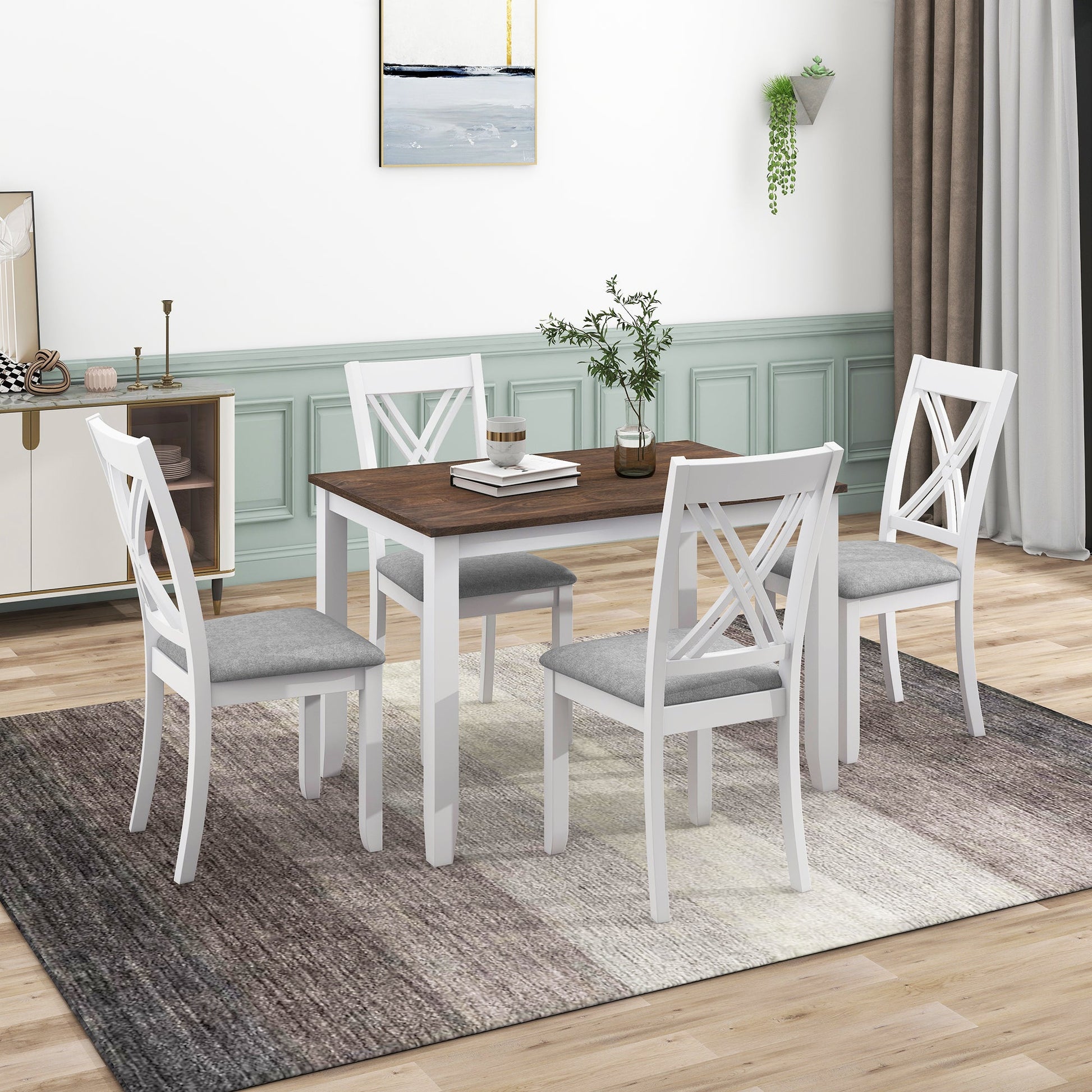 TOPMAX Rustic Minimalist Wood 5 - Piece Dining Table Set with 4 X - Back Chairs for Small Places, White - 1st Choice Furniture Direct