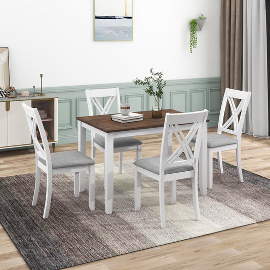 TOPMAX Rustic Minimalist Wood 5 - Piece Dining Table Set with 4 X - Back Chairs for Small Places, White - 1st Choice Furniture Direct