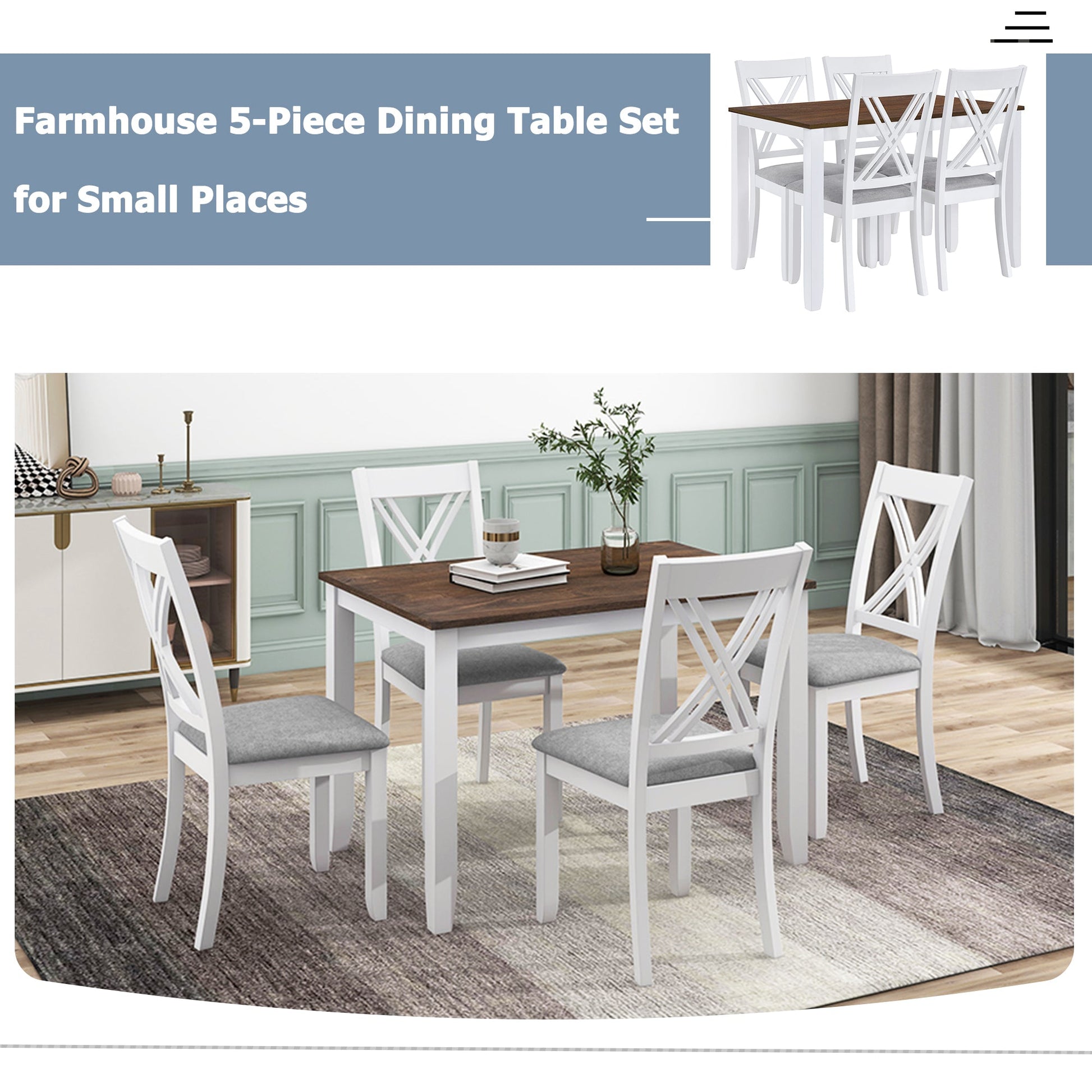 TOPMAX Rustic Minimalist Wood 5 - Piece Dining Table Set with 4 X - Back Chairs for Small Places, White - 1st Choice Furniture Direct
