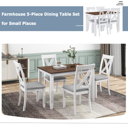 TOPMAX Rustic Minimalist Wood 5 - Piece Dining Table Set with 4 X - Back Chairs for Small Places, White - 1st Choice Furniture Direct