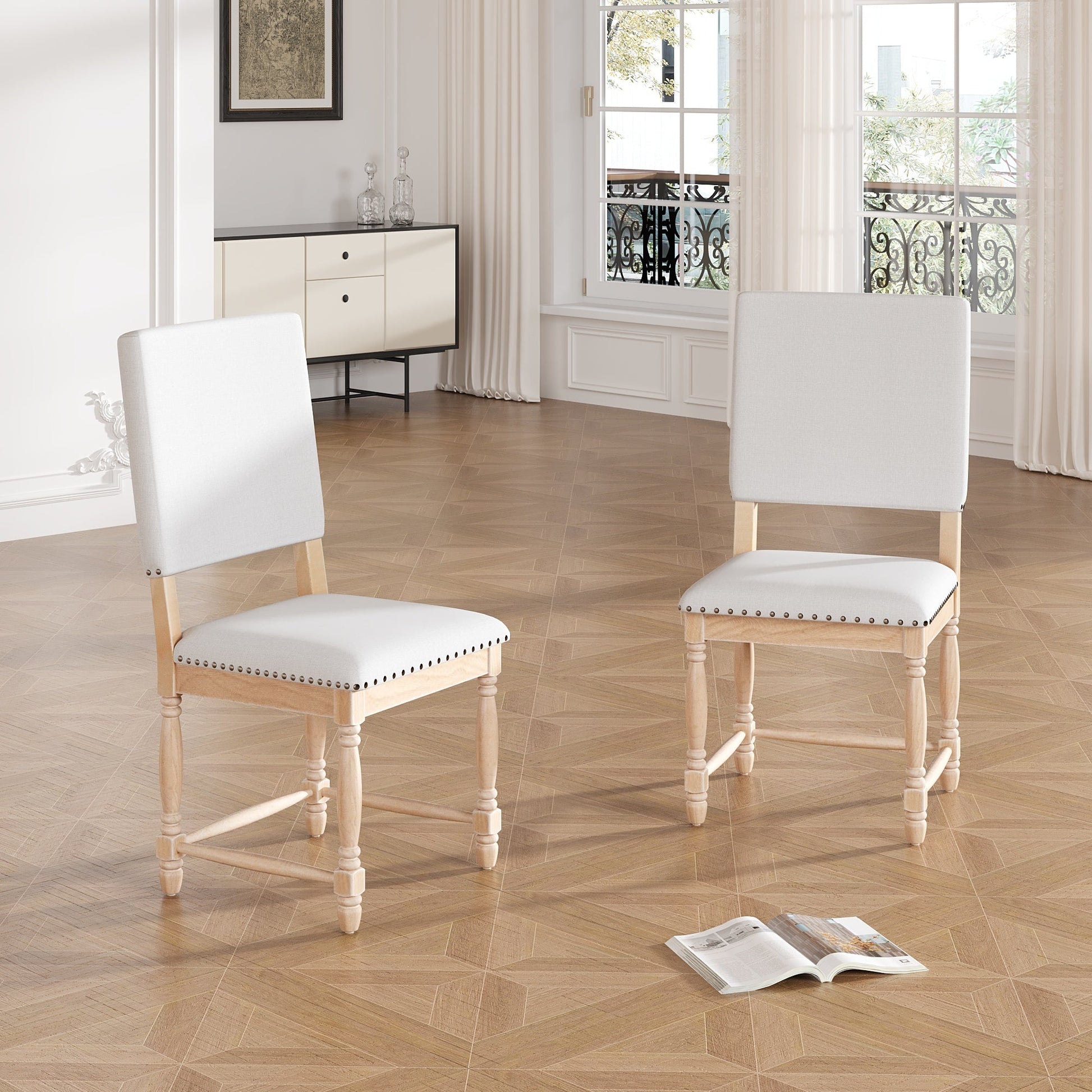 TOPMAX Vintage Traditional 2 - Piece Upholstered Dining Chairs with Padded Backs, Natural - 1st Choice Furniture Direct