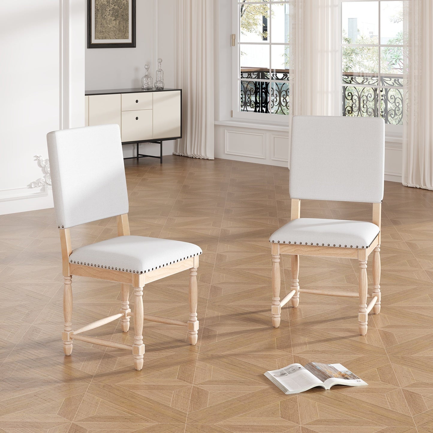 TOPMAX Vintage Traditional 2 - Piece Upholstered Dining Chairs with Padded Backs, Natural - 1st Choice Furniture Direct