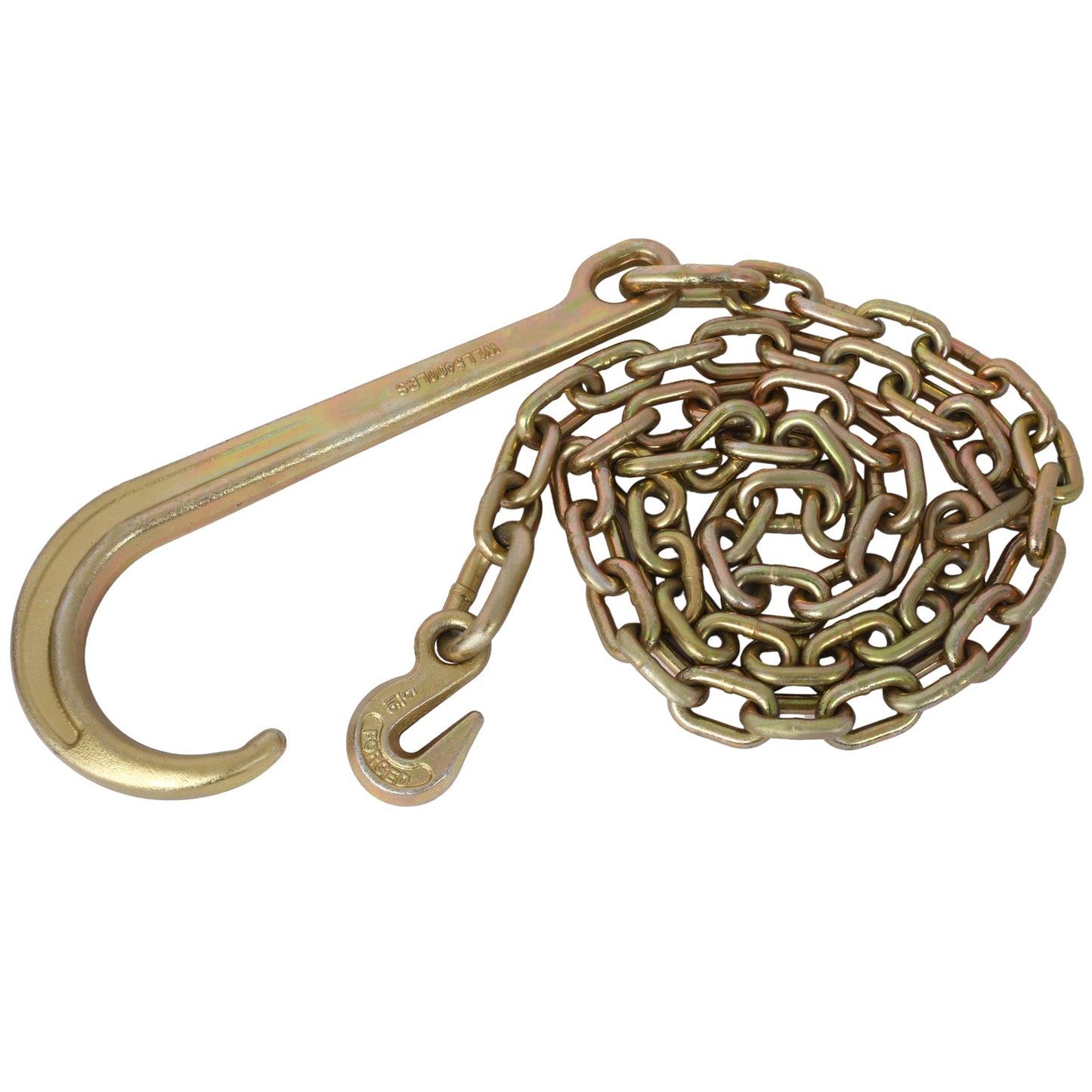 Tow Chain with 15 Inch Forged J Hook and Grab Hook - Grade 70 Chain - 6 Foot - 4,700 Pound Safe Working Load - 1st Choice Furniture Direct