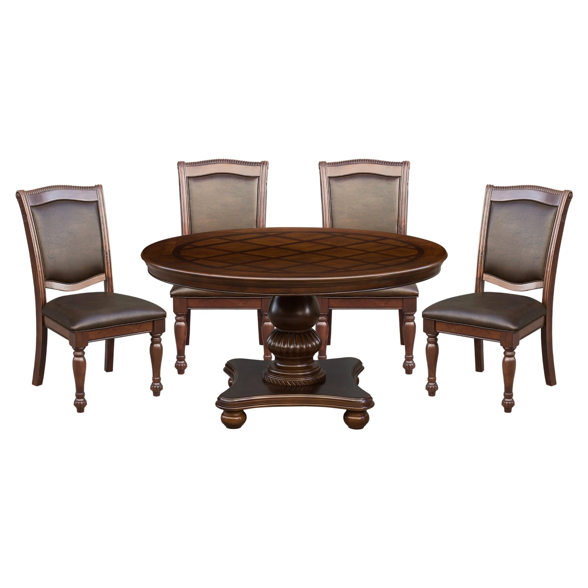 Traditional Dining Table 1pc Brown Cherry Finish Pedestal Base Round Table Dining Room Furniture - 1st Choice Furniture Direct