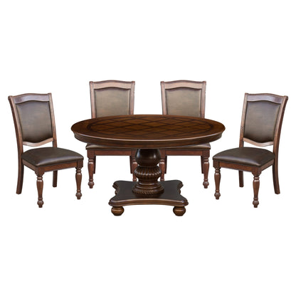 Traditional Dining Table 1pc Brown Cherry Finish Pedestal Base Round Table Dining Room Furniture - 1st Choice Furniture Direct