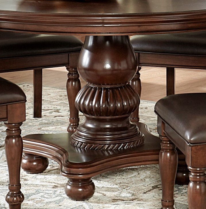 Traditional Dining Table 1pc Brown Cherry Finish Pedestal Base Round Table Dining Room Furniture - 1st Choice Furniture Direct
