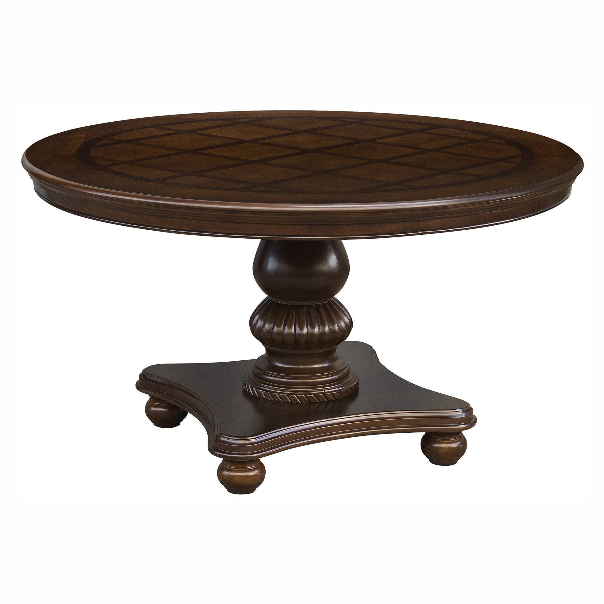 Traditional Dining Table 1pc Brown Cherry Finish Pedestal Base Round Table Dining Room Furniture - 1st Choice Furniture Direct