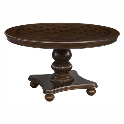 Traditional Dining Table 1pc Brown Cherry Finish Pedestal Base Round Table Dining Room Furniture - 1st Choice Furniture Direct