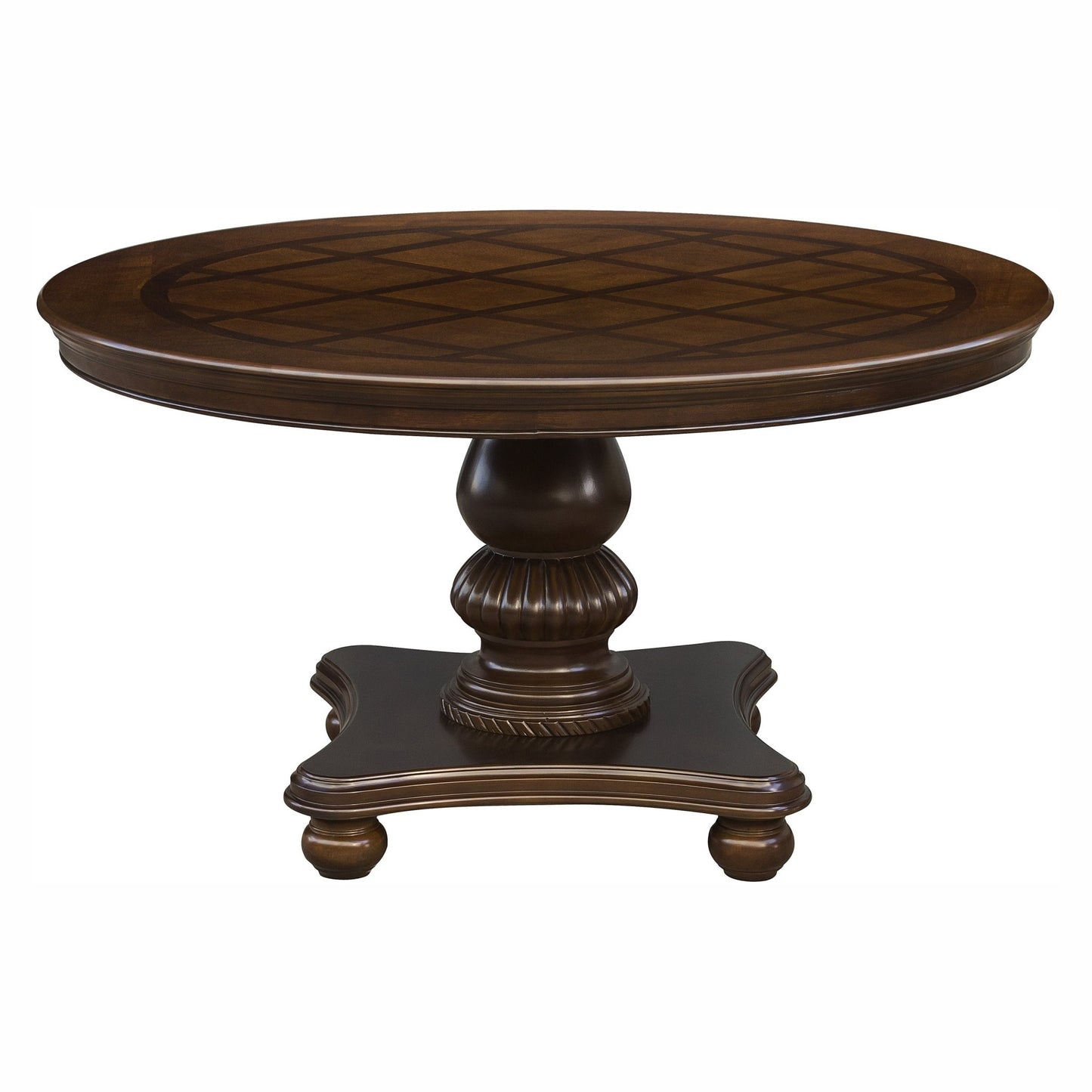 Traditional Dining Table 1pc Brown Cherry Finish Pedestal Base Round Table Dining Room Furniture - 1st Choice Furniture Direct