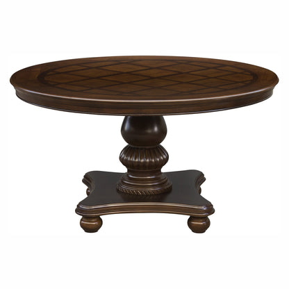 Traditional Dining Table 1pc Brown Cherry Finish Pedestal Base Round Table Dining Room Furniture - 1st Choice Furniture Direct