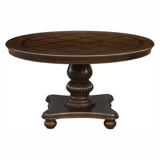 Traditional Dining Table 1pc Brown Cherry Finish Pedestal Base Round Table Dining Room Furniture - 1st Choice Furniture Direct