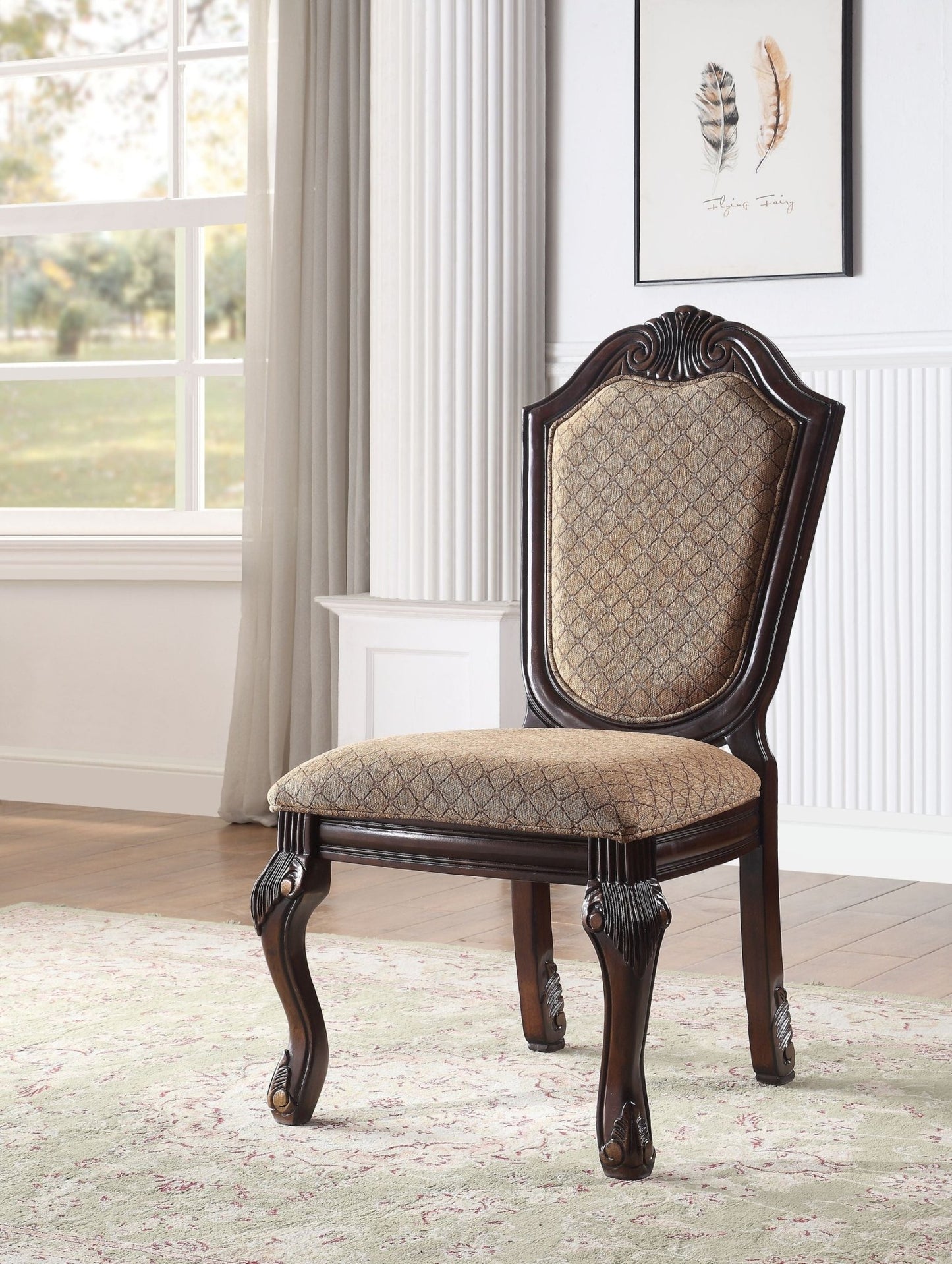 Traditional Espresso Upholstered Dining Chair with Queen Anne Legs - 1st Choice Furniture Direct