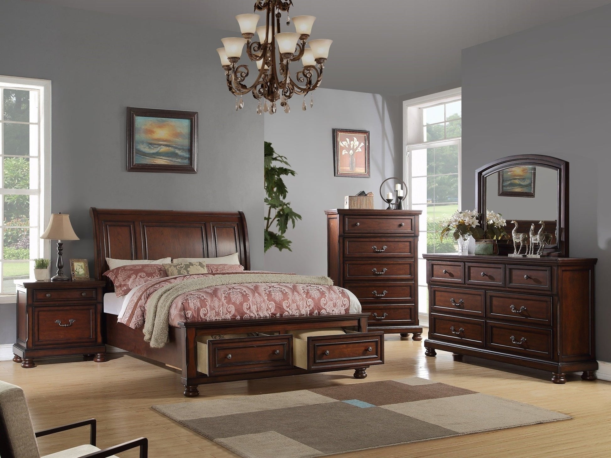 Traditional Formal Look Cherry Finish 1pc Nightstand Storage Space Bedside Table Plywood Veneer Bedroom Furniture - 1st Choice Furniture Direct