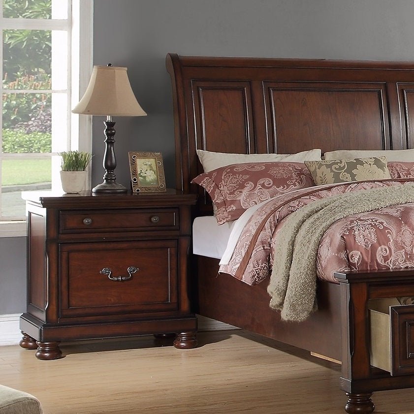 Traditional Formal Look Cherry Finish 1pc Nightstand Storage Space Bedside Table Plywood Veneer Bedroom Furniture - 1st Choice Furniture Direct