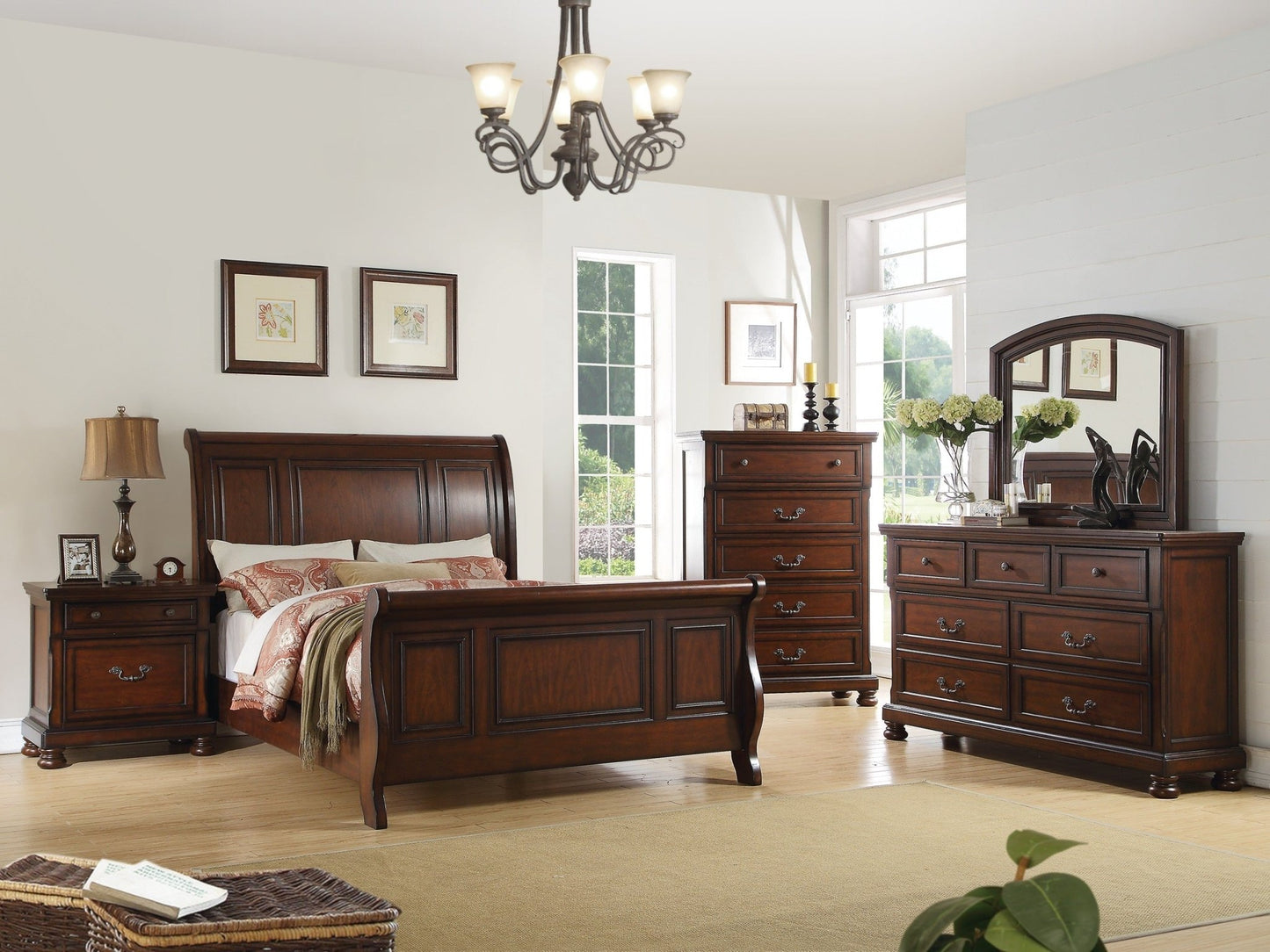 Traditional Formal Look Cherry Finish 1pc Nightstand Storage Space Bedside Table Plywood Veneer Bedroom Furniture - 1st Choice Furniture Direct