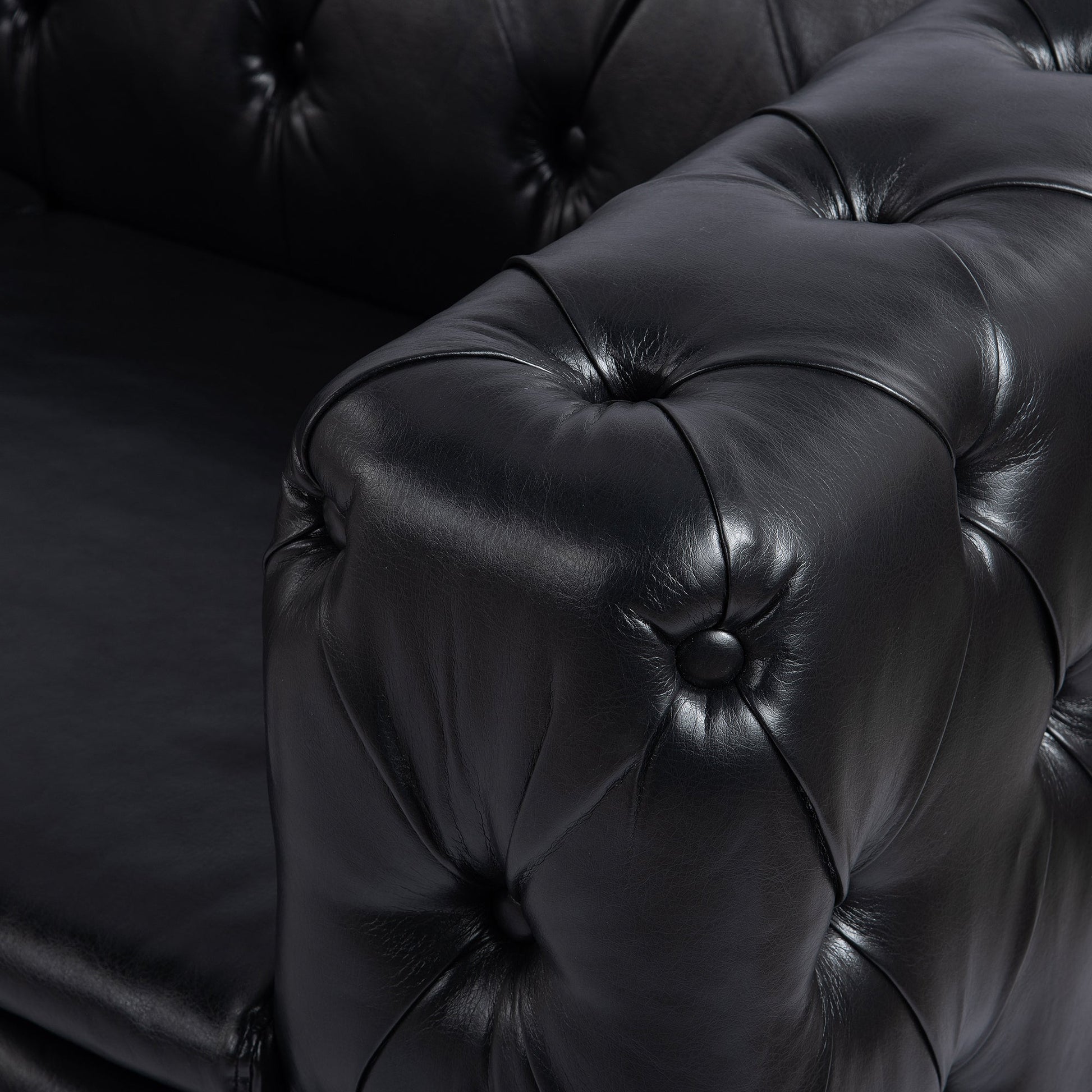 Traditional Square Arm Sofa with Removable Cushions in Black PU, 84.06 Inch Width - 1st Choice Furniture Direct