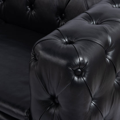 Traditional Square Arm Sofa with Removable Cushions in Black PU, 84.06 Inch Width - 1st Choice Furniture Direct