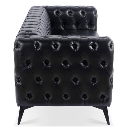 Traditional Square Arm Sofa with Removable Cushions in Black PU, 84.06 Inch Width - 1st Choice Furniture Direct