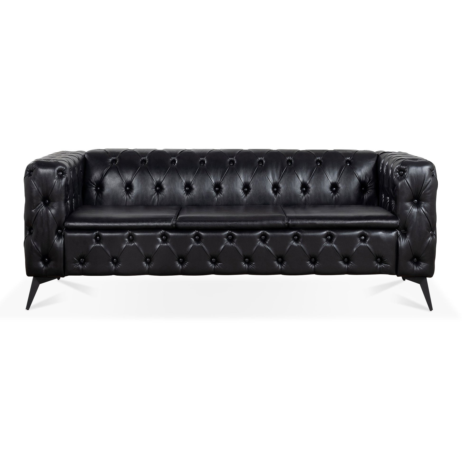Traditional Square Arm Sofa with Removable Cushions in Black PU, 84.06 Inch Width - 1st Choice Furniture Direct