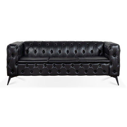 Traditional Square Arm Sofa with Removable Cushions in Black PU, 84.06 Inch Width - 1st Choice Furniture Direct