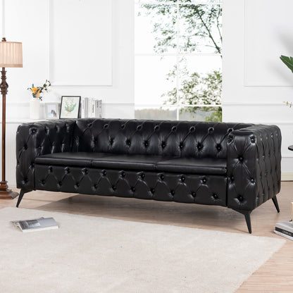Traditional Square Arm Sofa with Removable Cushions in Black PU, 84.06 Inch Width - 1st Choice Furniture Direct