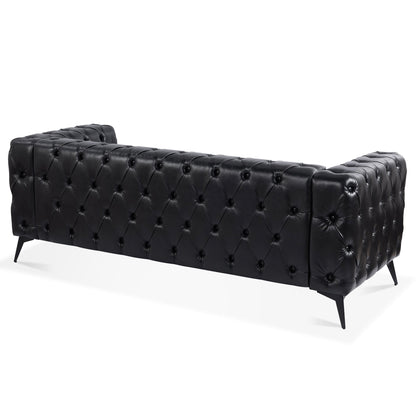 Traditional Square Arm Sofa with Removable Cushions in Black PU, 84.06 Inch Width - 1st Choice Furniture Direct