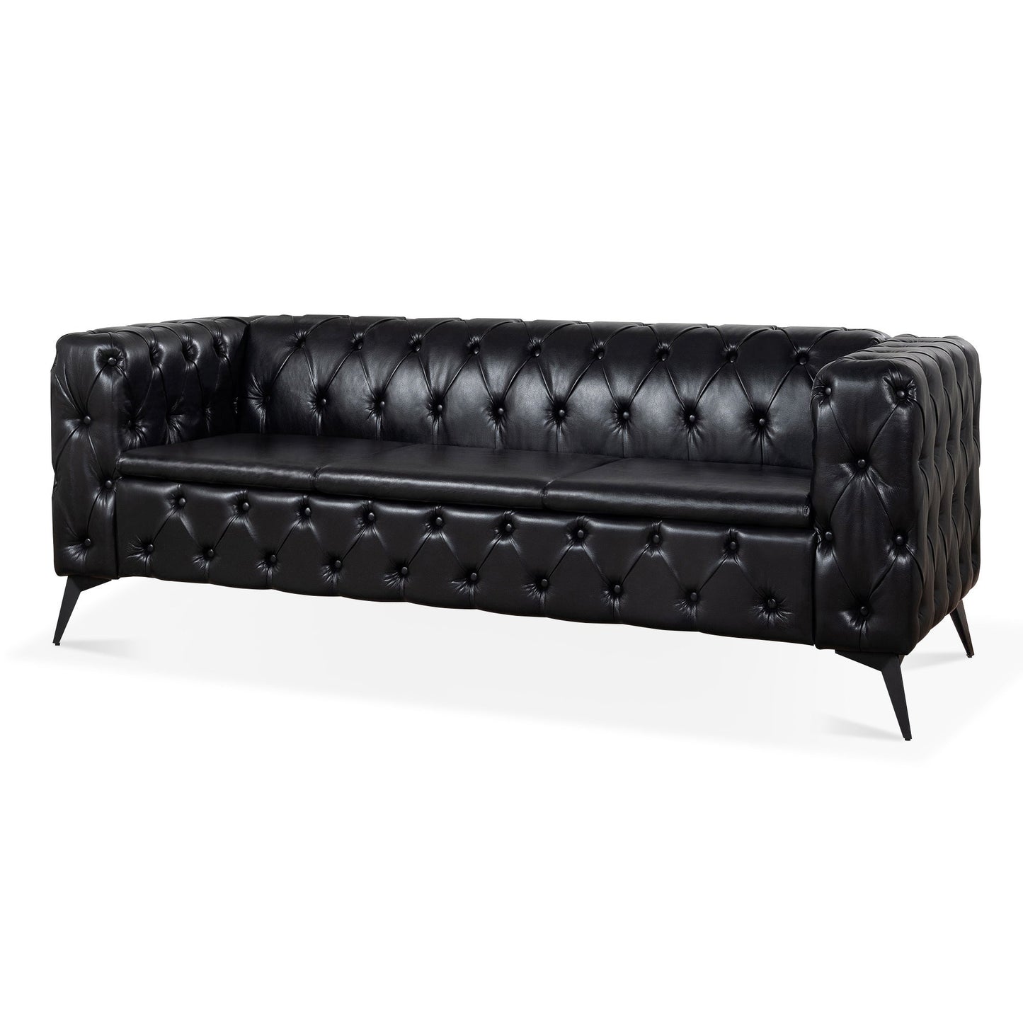 Traditional Square Arm Sofa with Removable Cushions in Black PU, 84.06 Inch Width - 1st Choice Furniture Direct