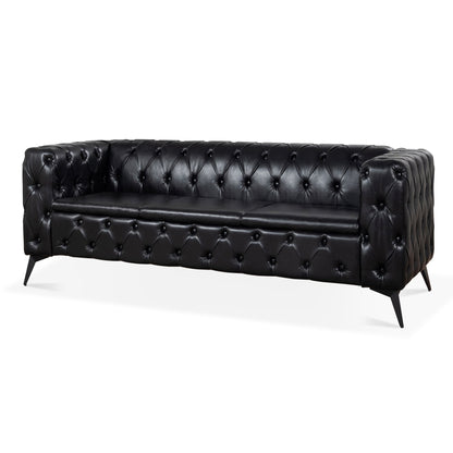 Traditional Square Arm Sofa with Removable Cushions in Black PU, 84.06 Inch Width - 1st Choice Furniture Direct
