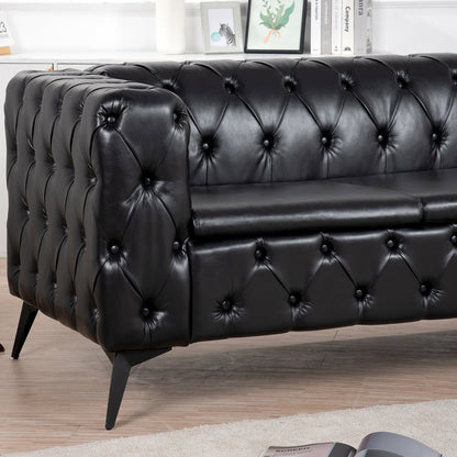 Traditional Square Arm Sofa with Removable Cushions in Black PU, 84.06 Inch Width - 1st Choice Furniture Direct