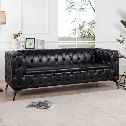 Traditional Square Arm Sofa with Removable Cushions in Black PU, 84.06 Inch Width - 1st Choice Furniture Direct