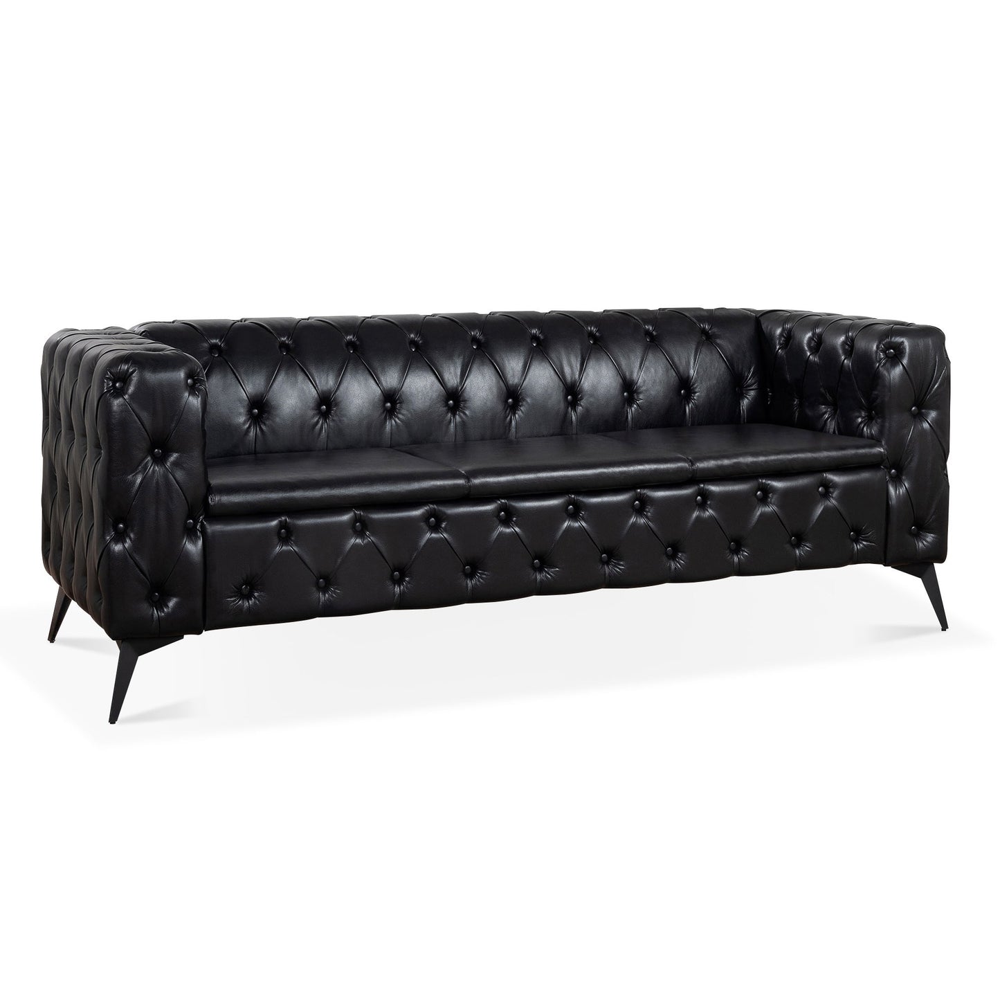 Traditional Square Arm Sofa with Removable Cushions in Black PU, 84.06 Inch Width - 1st Choice Furniture Direct