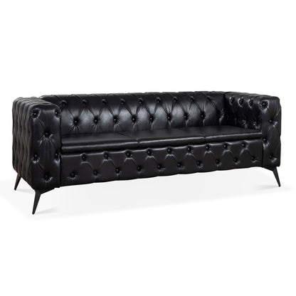 Traditional Square Arm Sofa with Removable Cushions in Black PU, 84.06 Inch Width - 1st Choice Furniture Direct