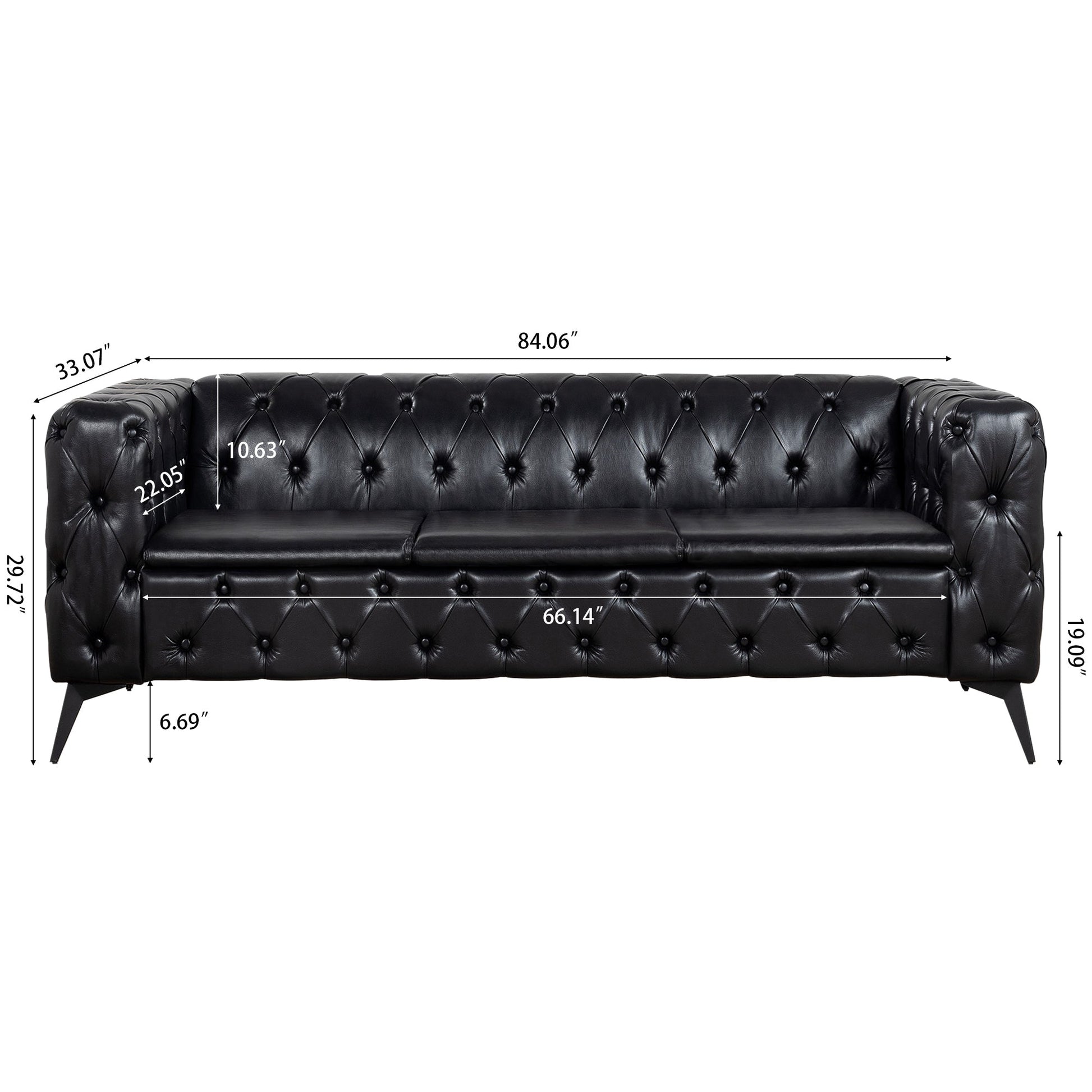 Traditional Square Arm Sofa with Removable Cushions in Black PU, 84.06 Inch Width - 1st Choice Furniture Direct
