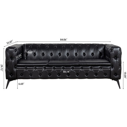 Traditional Square Arm Sofa with Removable Cushions in Black PU, 84.06 Inch Width - 1st Choice Furniture Direct