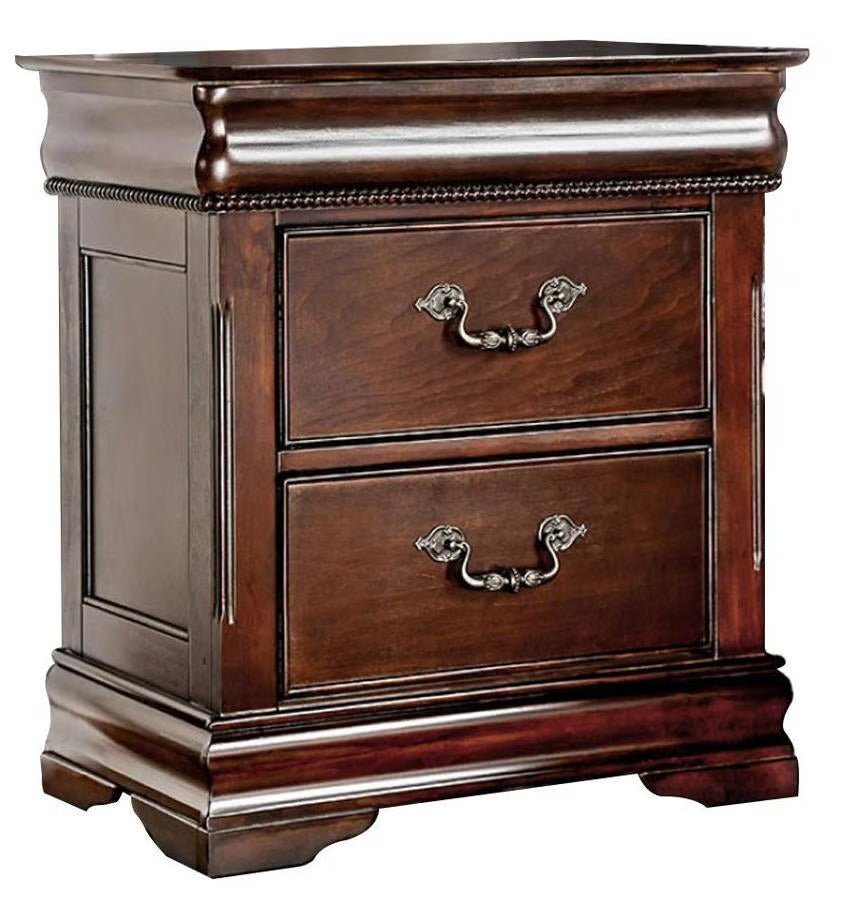 Traditional Style Cherry 1pc Nightstand Only Solid wood 2 - Drawers Hidden Top Drawer Intricate Accents Bedside Table Bedroom - 1st Choice Furniture Direct