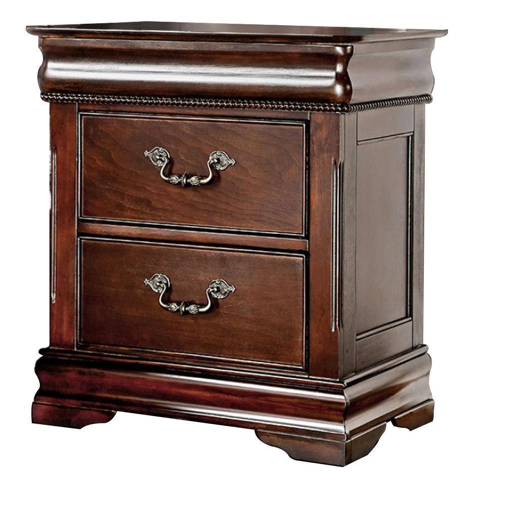 Traditional Style Cherry 1pc Nightstand Only Solid wood 2 - Drawers Hidden Top Drawer Intricate Accents Bedside Table Bedroom - 1st Choice Furniture Direct
