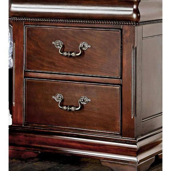 Traditional Style Cherry 1pc Nightstand Only Solid wood 2 - Drawers Hidden Top Drawer Intricate Accents Bedside Table Bedroom - 1st Choice Furniture Direct