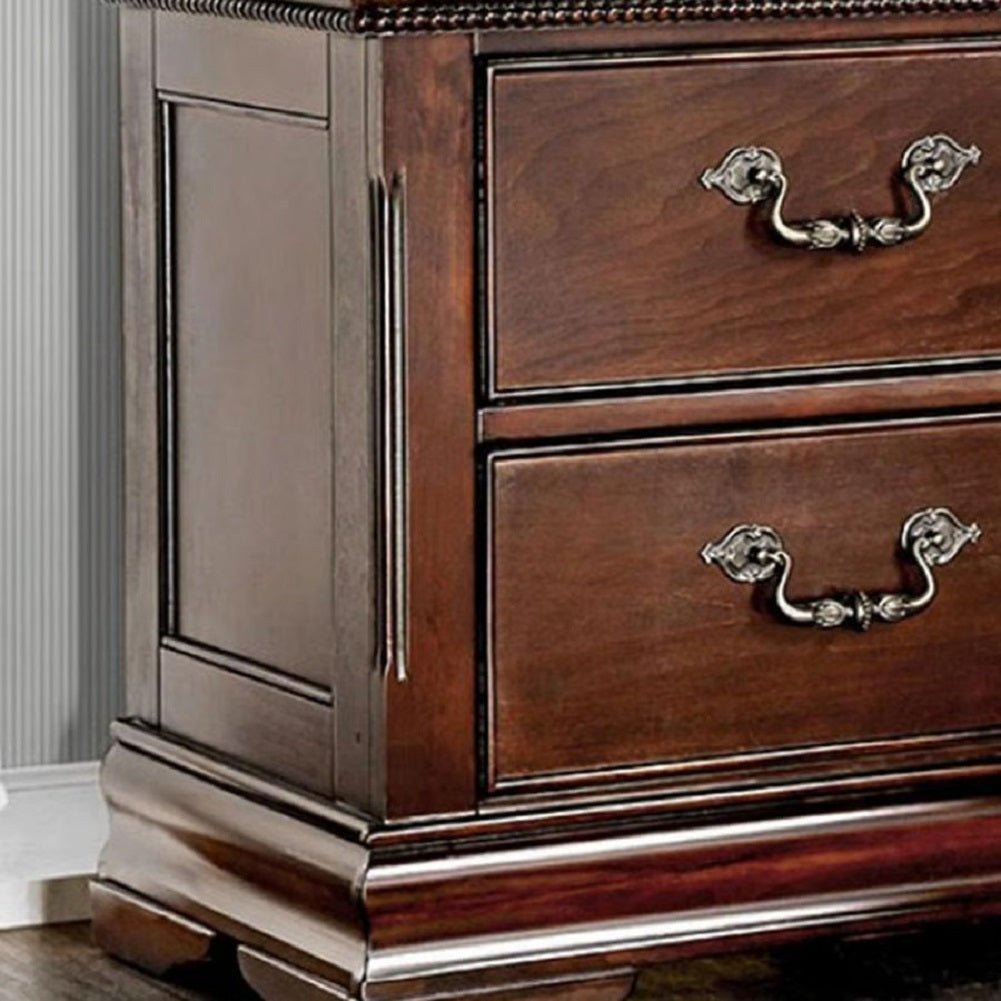 Traditional Style Cherry 1pc Nightstand Only Solid wood 2 - Drawers Hidden Top Drawer Intricate Accents Bedside Table Bedroom - 1st Choice Furniture Direct