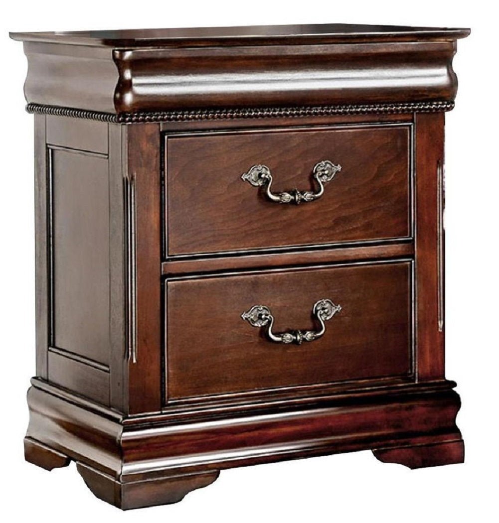 Traditional Style Cherry 1pc Nightstand Only Solid wood 2 - Drawers Hidden Top Drawer Intricate Accents Bedside Table Bedroom - 1st Choice Furniture Direct