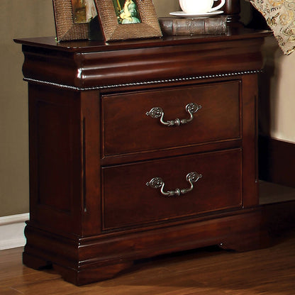Traditional Style Cherry 1pc Nightstand Only Solid wood 2 - Drawers Hidden Top Drawer Intricate Accents Bedside Table Bedroom - 1st Choice Furniture Direct