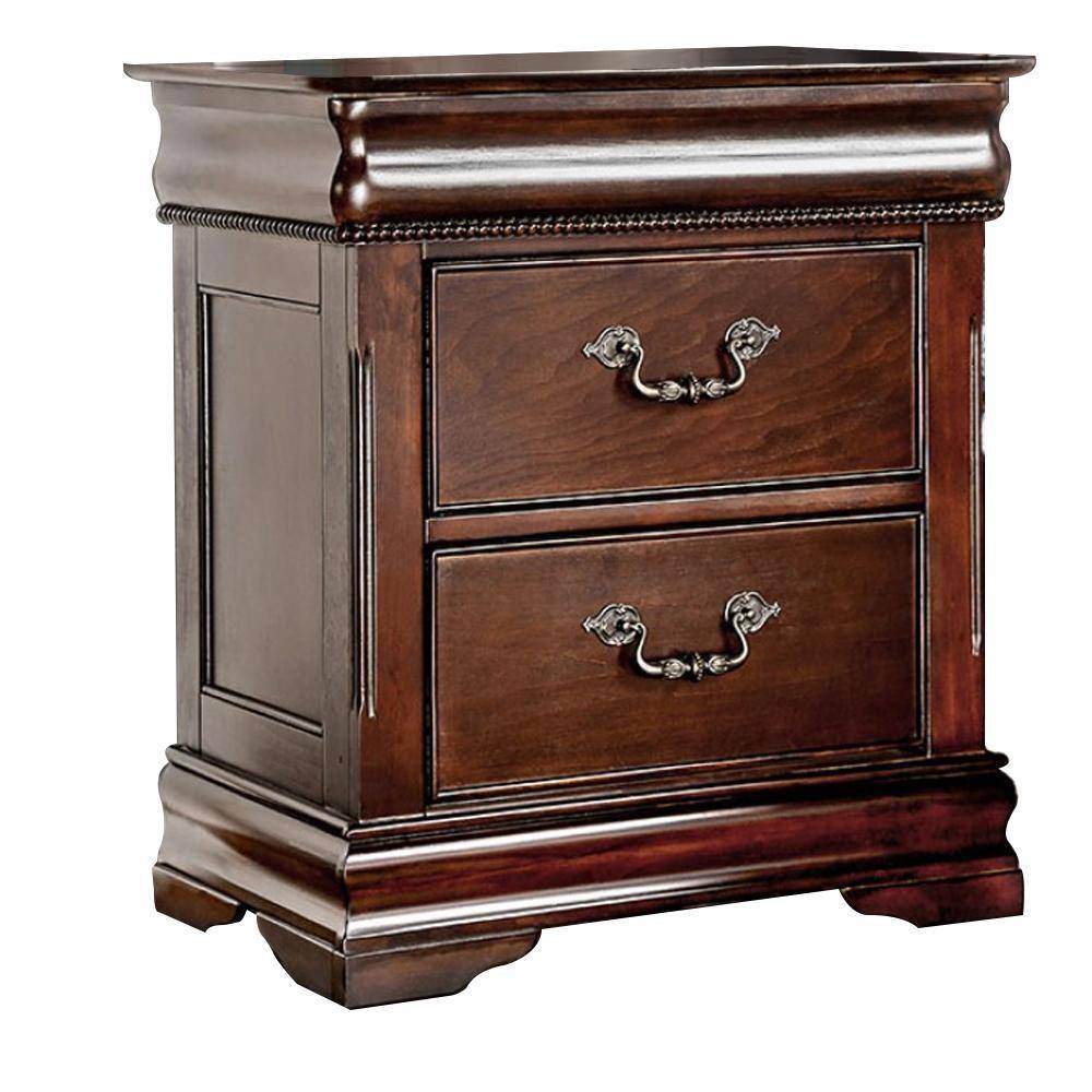 Traditional Style Cherry 1pc Nightstand Only Solid wood 2 - Drawers Hidden Top Drawer Intricate Accents Bedside Table Bedroom - 1st Choice Furniture Direct