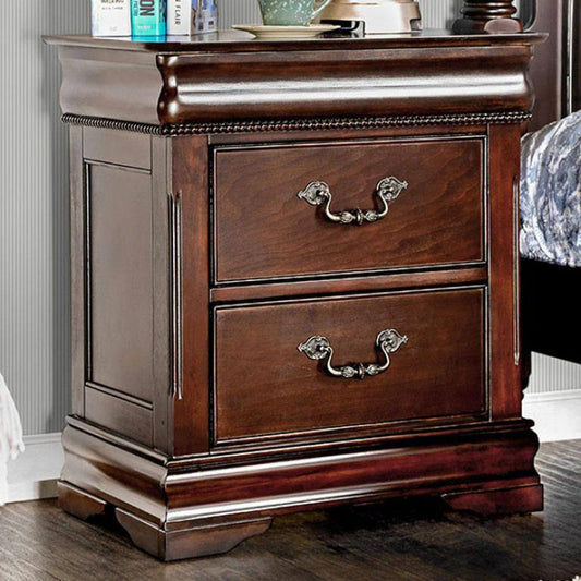 Traditional Style Cherry 1pc Nightstand Only Solid wood 2 - Drawers Hidden Top Drawer Intricate Accents Bedside Table Bedroom - 1st Choice Furniture Direct