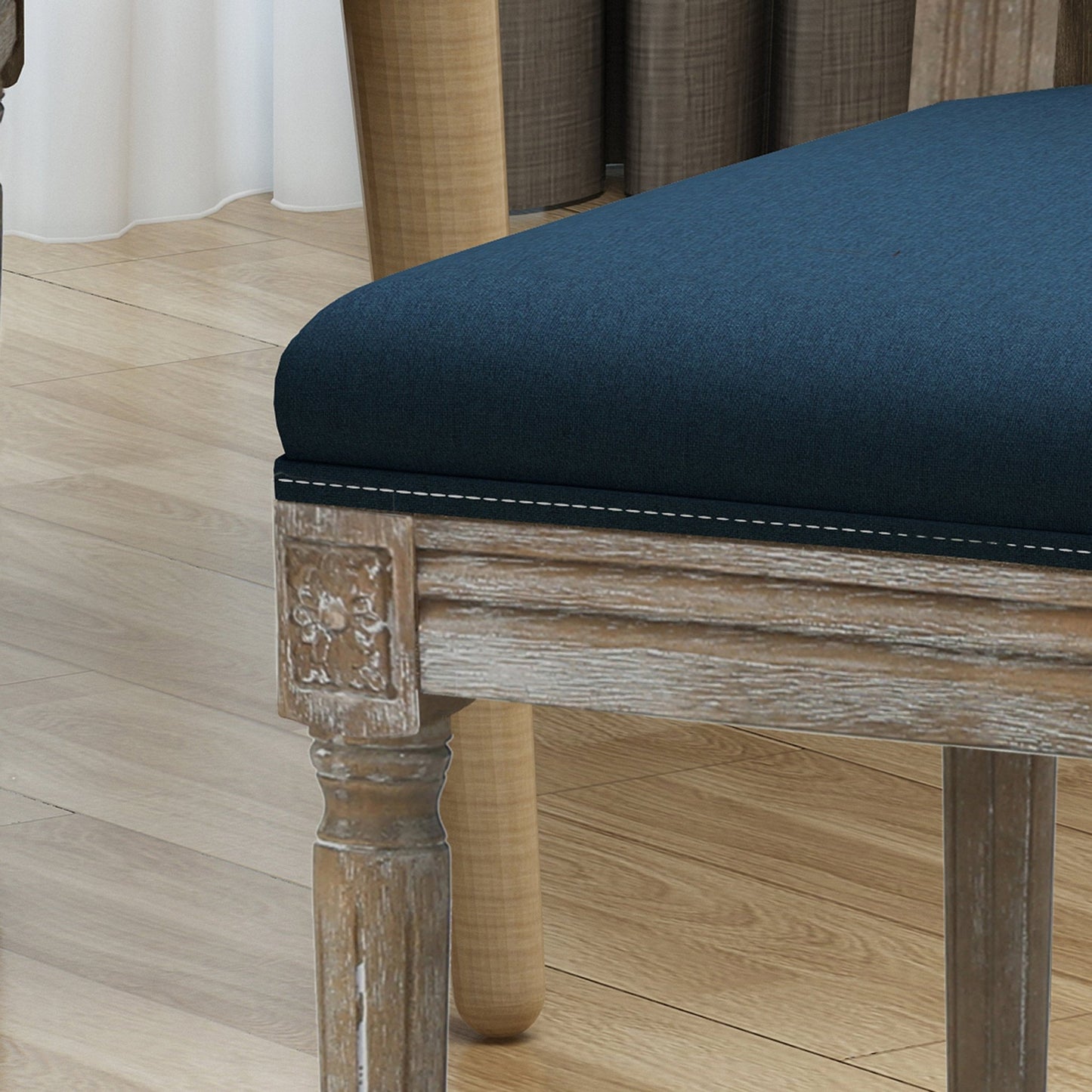 Traditional Style Dining Chair Set of 2 with Fabric Upholstery in Navy Blue - 1st Choice Furniture Direct