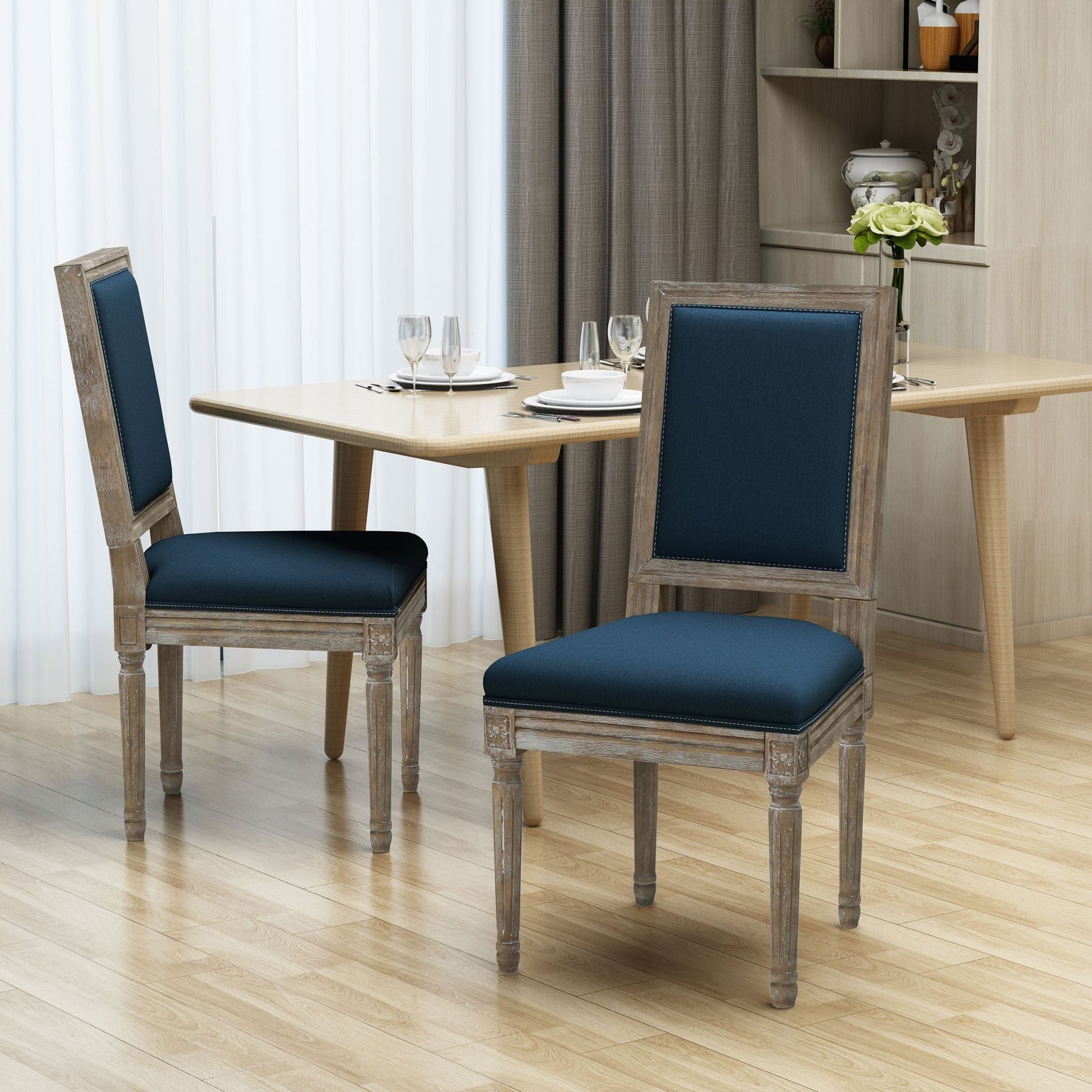 Traditional Style Dining Chair Set of 2 with Fabric Upholstery in Navy Blue - 1st Choice Furniture Direct