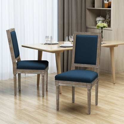 Traditional Style Dining Chair Set of 2 with Fabric Upholstery in Navy Blue - 1st Choice Furniture Direct