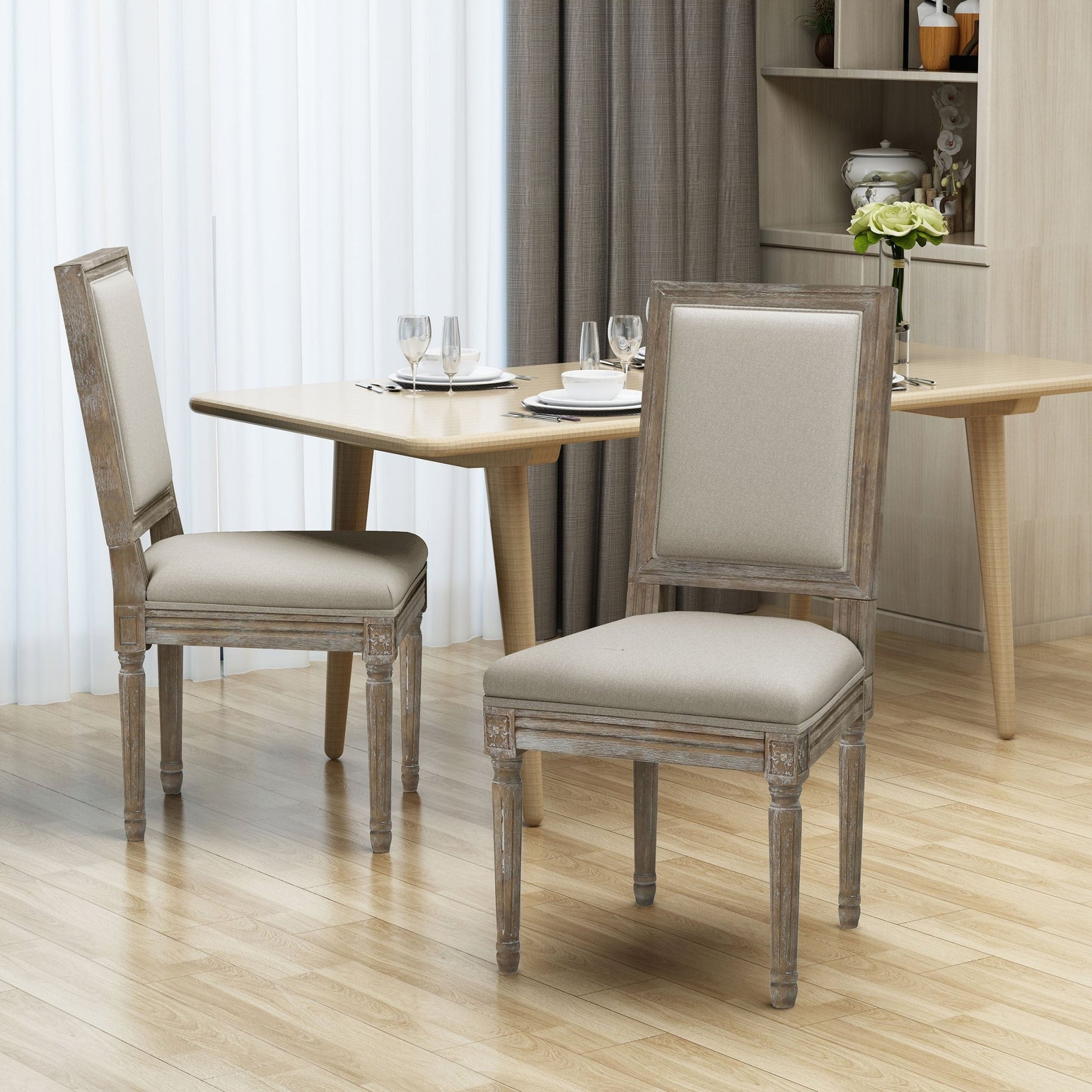 Traditional Style Dining Chair with Modern Color Accent in Wheat Fabric and Rubberwood - 1st Choice Furniture Direct