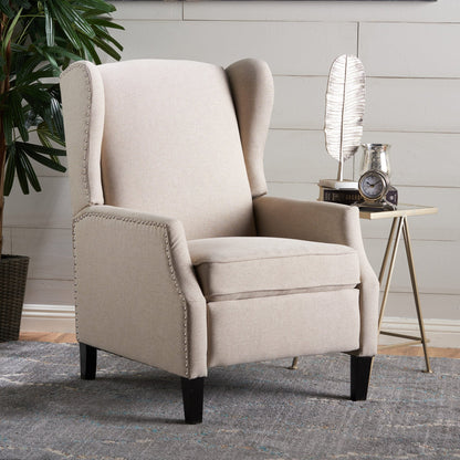 Traditional Wingback Recliner Chair in Wheat Fabric | Studded Accent Chair - 1st Choice Furniture Direct
